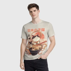 Мужская футболка 3D Ramen and the cat - фото 2