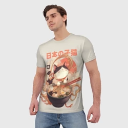 Мужская футболка 3D Ramen and the cat - фото 2
