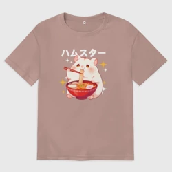 Женская футболка хлопок Oversize A hamster eats noodles