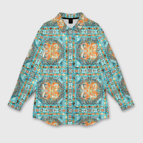 Женская рубашка оверсайз с принтом Орнамент пейсли, вид спереди №1