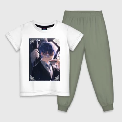 Детская пижама с белой футболкой Тёмный дворецкий Сиэль Фантомхайв пьет чай