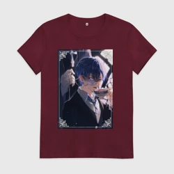 Женская футболка хлопок Тёмный дворецкий Сиэль Фантомхайв пьет чай