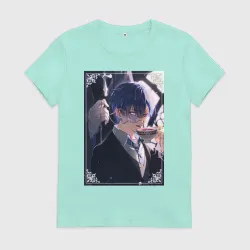 Женская футболка хлопок Тёмный дворецкий Сиэль Фантомхайв пьет чай