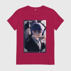 Женская футболка хлопок Тёмный дворецкий Сиэль Фантомхайв пьет чай