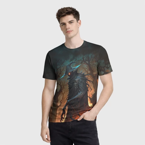Мужская футболка 3D с принтом Некромант-охотник, фото на моделе #1