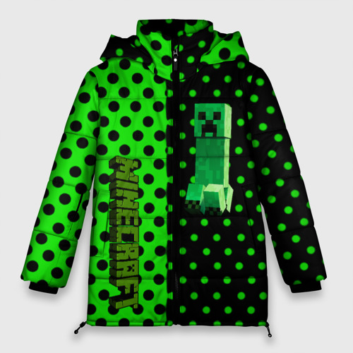Женская зимняя куртка оверсайз с принтом Minecraft creeper pattern, вид спереди №1