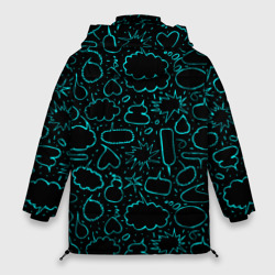 Куртка с принтом Речевые неоновые пузыри для женщины, вид сзади №1. Цвет основы: черный