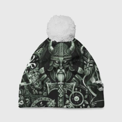 Шапка 3D c помпоном Викинг топор и руны