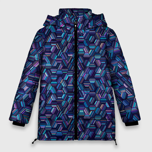 Женская зимняя куртка оверсайз с принтом Геометрический шестиугольный орнамент, вид спереди №1