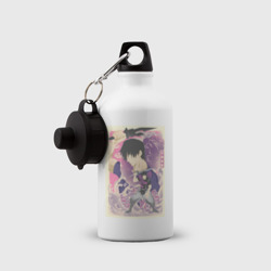 Бутылка с принтом Магическая битва Тодзи Фусигуро сильнейший для любого человека, вид спереди №2. Цвет основы: белый