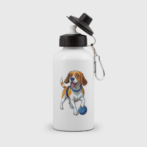 Бутылка спортивная с принтом Собака играет в мяч, вид спереди №1