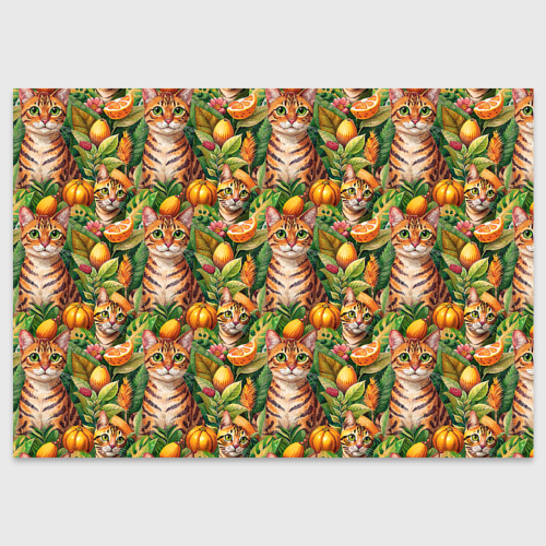 Поздравительная открытка с принтом Бенгальский котик в тропических листьях, вид спереди №1