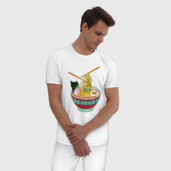 Пижама с принтом Ramen food для мужчины, вид на модели спереди №2. Цвет основы: белый