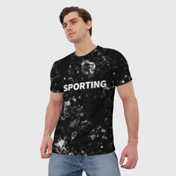 Футболка с принтом Sporting black ice для мужчины, вид на модели спереди №2. Цвет основы: белый