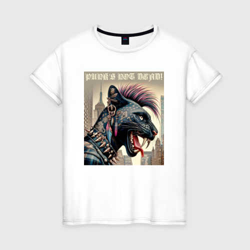 Женская футболка из хлопка с принтом Cool panther - punk's not dead, вид спереди №1