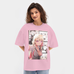 Женская футболка Oversize хлопок texturе Эта фарфоровая кукла влюбилась - секси Марин Китагава: коллаж стеснение - фото 2