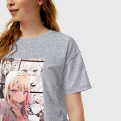 Женская футболка хлопок Oversize Эта фарфоровая кукла влюбилась - секси Марин Китагава: коллаж стеснение - фото 2