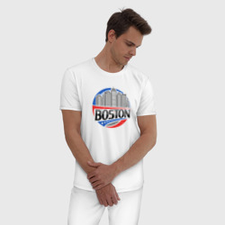 Пижама с принтом City Boston для мужчины, вид на модели спереди №2. Цвет основы: белый