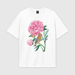 Женская футболка Oversize хлопок premium Ветка пионов