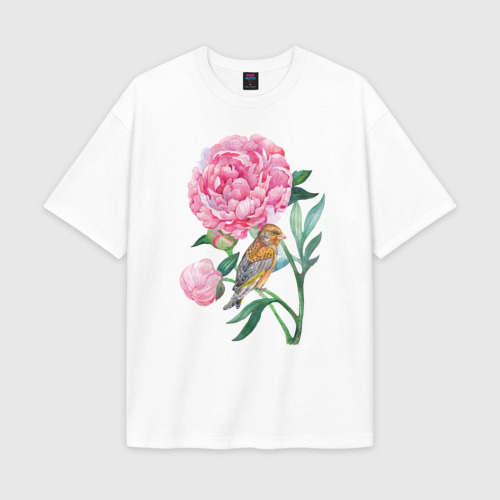 Женская футболка Oversize хлопок premium Ветка пионов