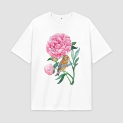 Женская футболка Oversize хлопок premium Ветка пионов