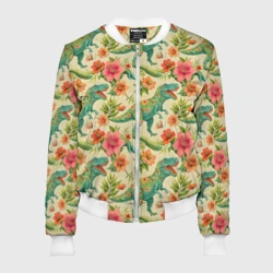 Женский бомбер 3D Динозавр в цветах