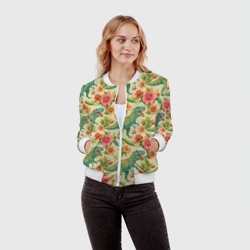 Женский бомбер 3D Динозавр в цветах - фото 2