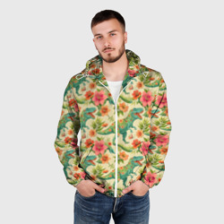 Мужская ветровка 3D Динозавр в цветах - фото 2