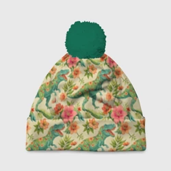 Шапка 3D c помпоном Динозавр в цветах
