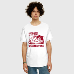 Мужская футболка хлопок Oversize Недовольный толстый котик сегодня не тот день - фото 2