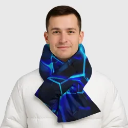 Шарф-пуховик 3D Яркие голубые  неоновые плиты с разломами - фото 2