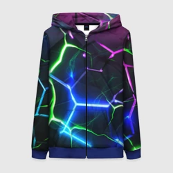 Женская толстовка 3D на молнии Микс из разломленных плит и неоновое свечения 