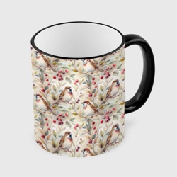 Кружка с полной запечаткой Воробьи на ветке с ягодами