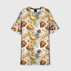 Детское платье 3D Кофе, круассан и пирожок