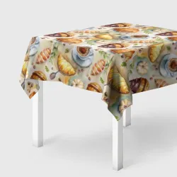 Скатерть 3D Кофе, круассан и пирожок