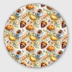 Круглый коврик для мышки Кофе, круассан и пирожок