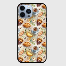 Чехол для iPhone 13 Pro Max Кофе, круассан и пирожок