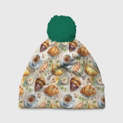 Шапка 3D c помпоном Кофе, круассан и пирожок