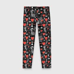 Детские леггинсы 3D Черные котики держат сердечки паттерн