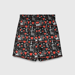 Детские спортивные шорты 3D Черные котики держат сердечки паттерн