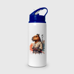 Бутылка для воды с трубочкой Capybara samurai - ai art fantasy