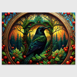 Поздравительная открытка Скандинавский ворон лесной узор