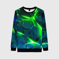 Женский свитшот 3D Неоновые яркие зеленые разломленные плиты со светом