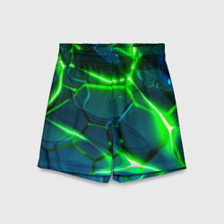 Детские спортивные шорты 3D Неоновые яркие зеленые разломленные плиты со светом