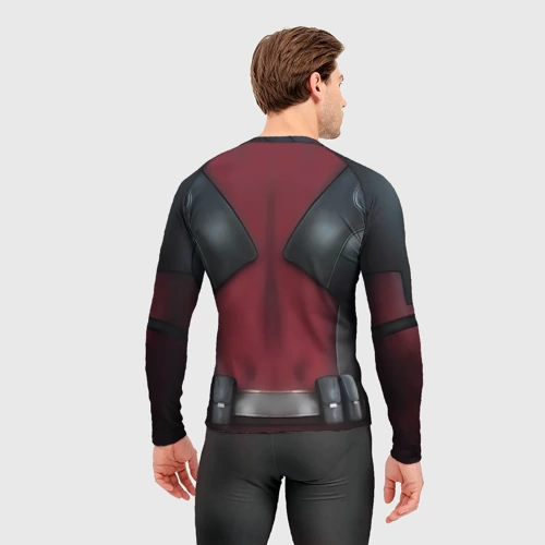 Мужской рашгард 3D с принтом Red costume top как у Дедпул, вид сзади #2