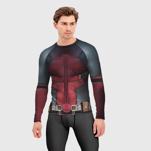 Мужской рашгард 3D с принтом Red costume top как у Дедпул, фото на моделе #1