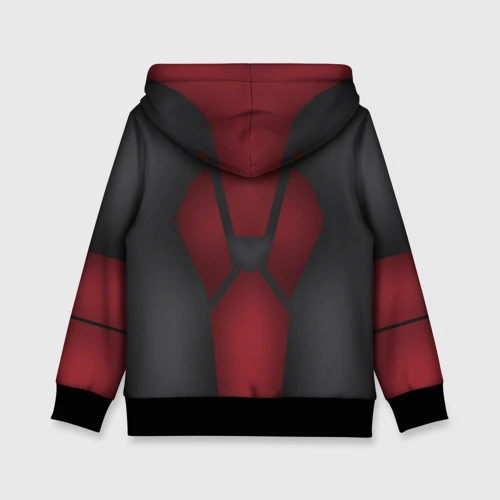 Детская толстовка 3D с принтом Красно черный верх костюма Дедпула, вид сзади #1
