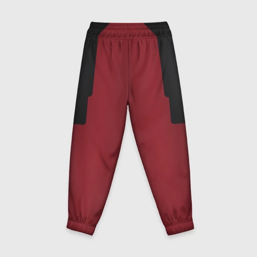 Детские брюки 3D с принтом Красно-черный низ костюма, вид сзади #1