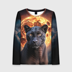 Женский лонгслив 3D Пантера на фоне огненной луны