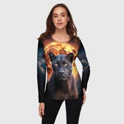 Женский лонгслив 3D Пантера на фоне огненной луны - фото 2